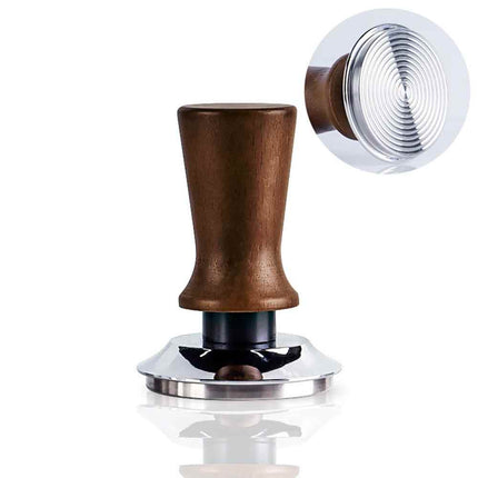53mm Threaded Base Beech Wood Tamper, Internal Spring Balanced Force Coffee Hammer