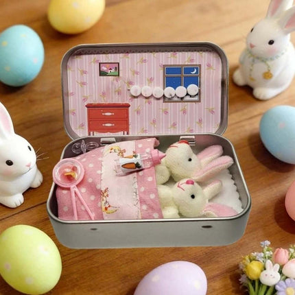 Easter Pocket Bunny Hug Plush Toys – 2 Bunnies in Tin Box, Cuddle Gift for Boys Girls