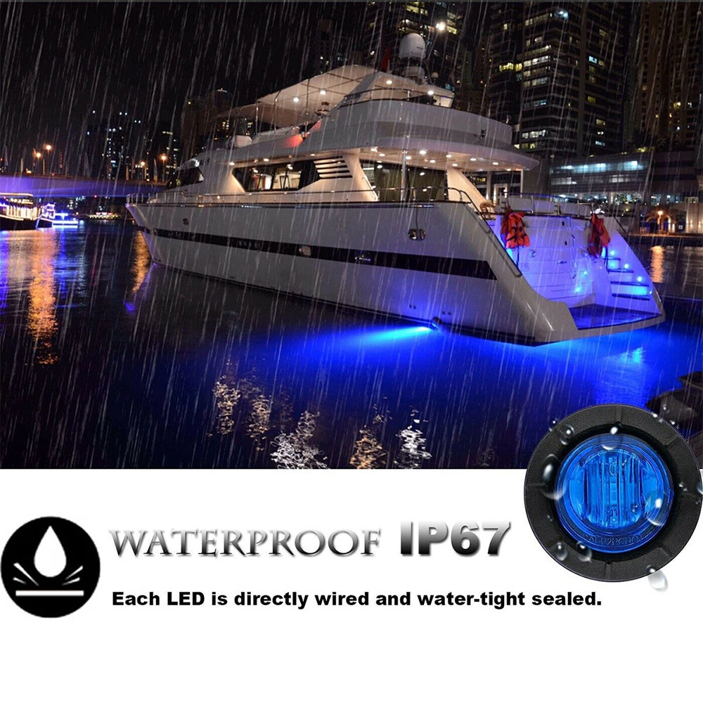 10X Blue Round LED Courtesy Lights for Marine Boat Cabin, Deck, and Walkway