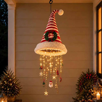 Lighted Santa Hat Chandelier with Glowing Star Tassel Christmas Decoration