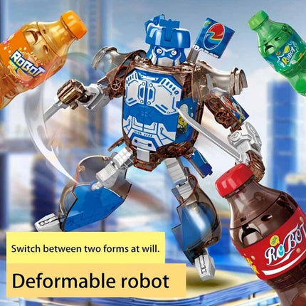Transformable Blue Cola Bottle Robot Action Figure Toy for Kids Gift