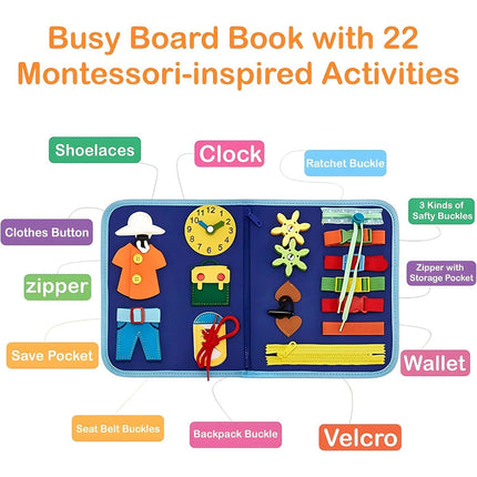 Blue Toddler Montessori Busy Board – Sensory & Intelligence Learning Toy