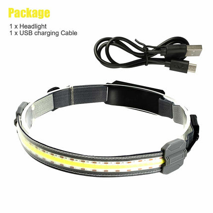 COB LED Headlamp Flashlight Work Light Bar Head Band Lamp USB Charging