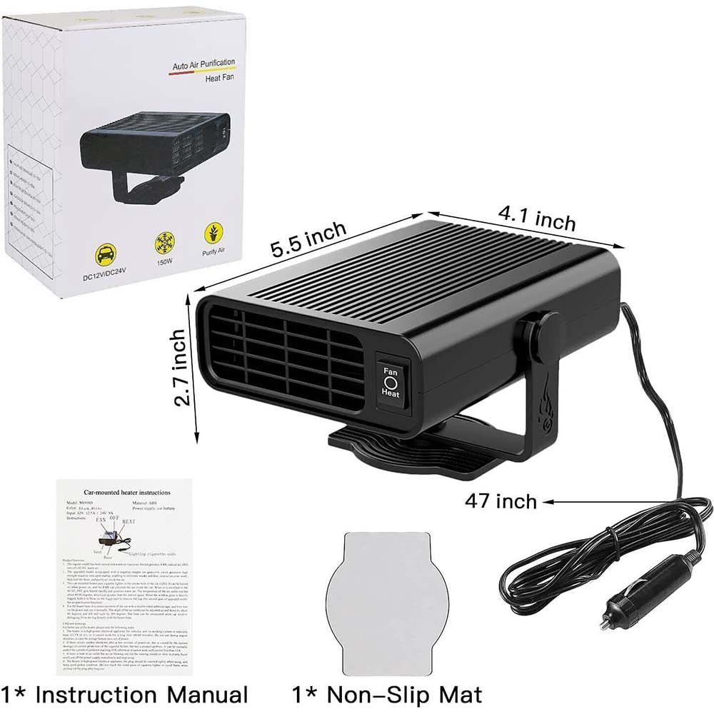 12V Portable Electric Car Heater & Defroster - Fast Windshield Defogger for Trucks, Vans, RV, Boats