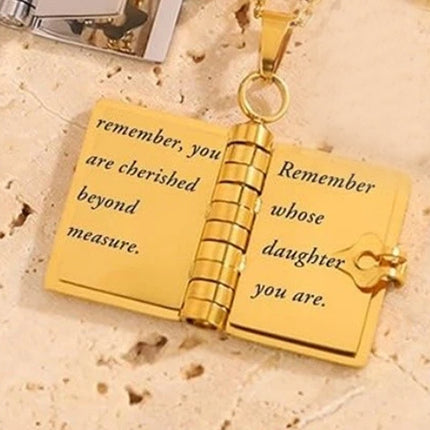 Engravable Openable Book Pendant Necklace for Daughter