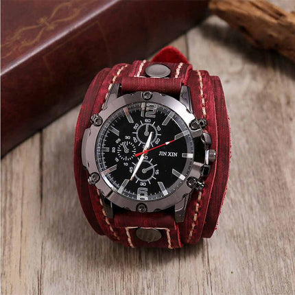 Military Retro PU Leather Strap Watch Men's Punk Quartz Cuff Wristwatch