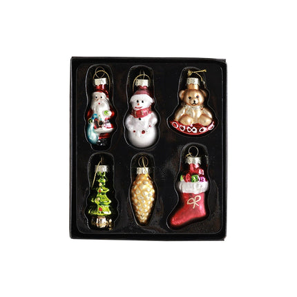 Set of 6 Retro Glass Christmas Tree Hanging Nostalgic Decorations