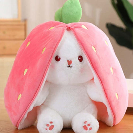 Strawberry Rabbit Plush Toy, Cute Soft Bunny Stuffed Animal Hide-and-Seek Doll Gift