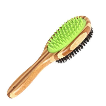 Double Sided Bamboo Dog Brush – Silicone Massager for Grooming