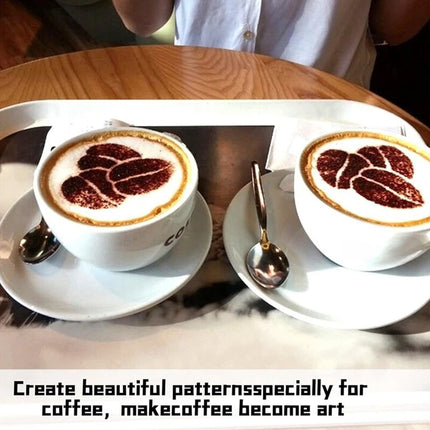Cappuccino Stencil Set - 4 Stainless Steel Templates for Latte Art & Cocoa Duster