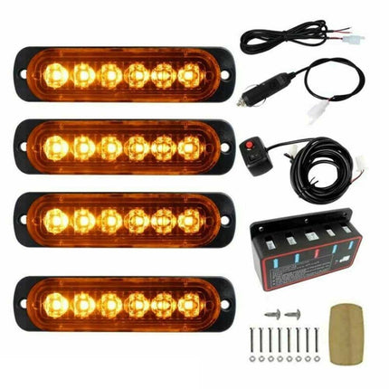 4x6 LED Amber Strobe Light Bar - 12V Flashing Beacon for Vehicle Recovery, Emergency Warning