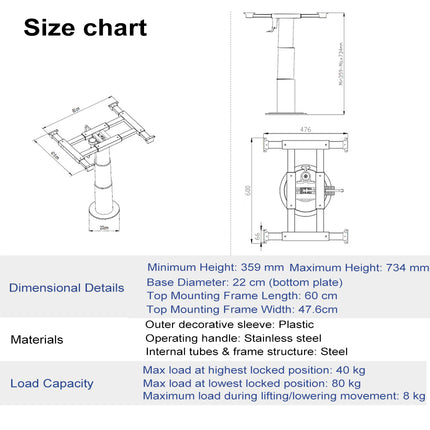 Adjustable Height Table Pedestal with 360° Swivel – for Boat, RV & Caravan