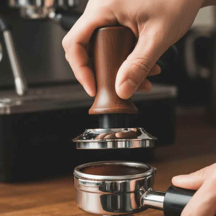 53mm Threaded Base Beech Wood Tamper, Internal Spring Balanced Force Coffee Hammer