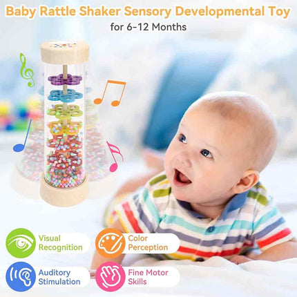 Wooden Baby Rattle & Rain Stick, Montessori Musical Toys for 6-18 Months