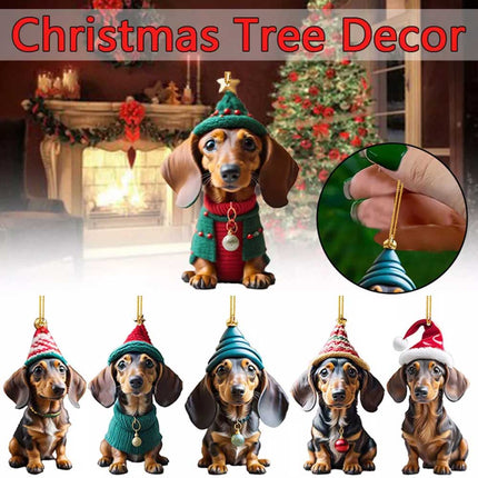 7-Pack Dachshund Christmas Car Hanging Ornaments - Cute Acrylic Sausage Dog Decor