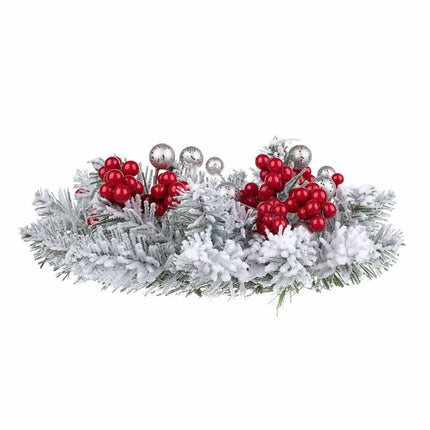 Christmas Snowy Red Berry Wreath Candle Ring Table Centrepiece