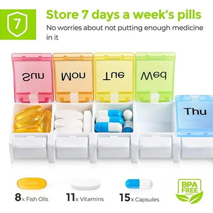 7-Day Pill Sorter Weekly Medicine Storage Box with Push Button