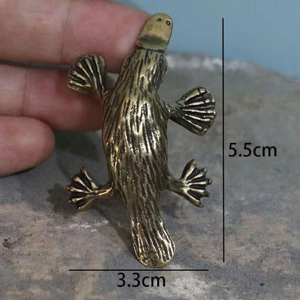 2X Brass Platypus Tea Pet Figurine Statue for Home Desktop Decor