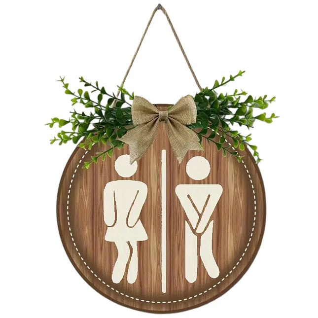23cm Rustic Wooden Toilet Sign Round Bathroom Gender Door Plaque Wall Decor