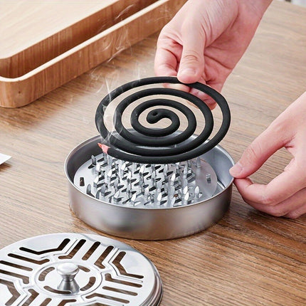 Stainless Steel Mosquito Coil Holder with Lid, Smokeless Repellent for Outdoor Anti Bug Fly