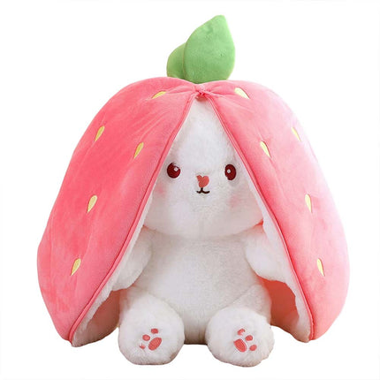 Strawberry Rabbit Plush Toy, Cute Soft Bunny Stuffed Animal Hide-and-Seek Doll Gift