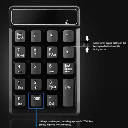 2.4GHz Wireless Mechanical Feel 19-Key Numeric Keypad