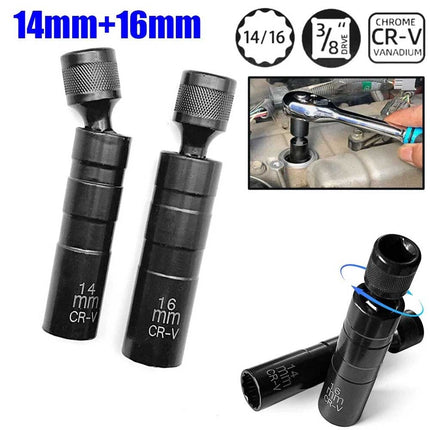 Spark Plug Socket, 14mm 16mm Magnetic Swivel Head with Thin Wall - 12 Point Universal Removal Tool Kit
