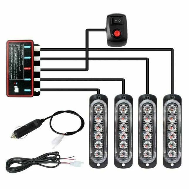 4x6 LED Amber Strobe Light Bar - 12V Flashing Beacon for Vehicle Recovery, Emergency Warning