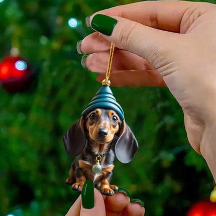 7-Pack Dachshund Christmas Car Hanging Ornaments - Cute Acrylic Sausage Dog Decor
