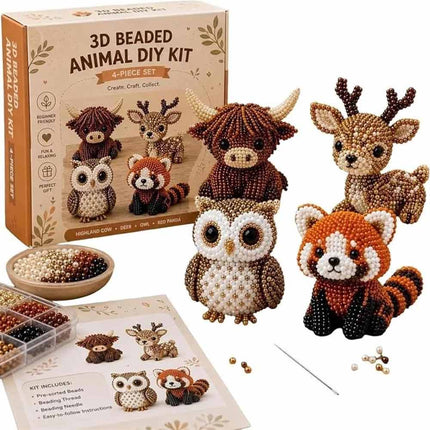 3D Beaded Animal DIY Kit Cute Bead Embroidery Handmade Craft Set