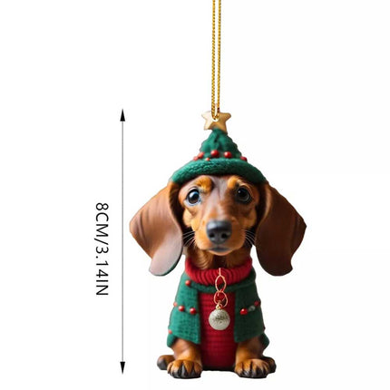7-Pack Dachshund Christmas Car Hanging Ornaments - Cute Acrylic Sausage Dog Decor