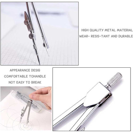 Premium Metal Drafting Compass Reusable Geometry Tool with Refillable Leads