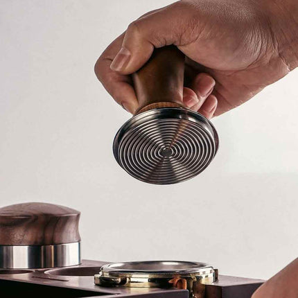 53mm Threaded Base Beech Wood Tamper, Internal Spring Balanced Force Coffee Hammer