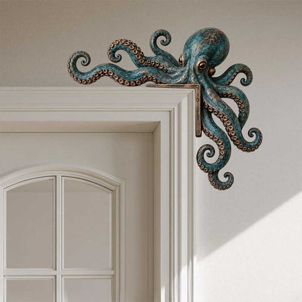 1Pair Cute Octopus Wooden Door Frame Statue Home Decor Sea Monster