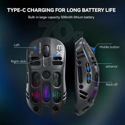 RGB Wireless Gaming Mouse, 12000 DPI PixArt PAW3311, 500mAh BT/2.4G & Wired