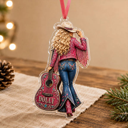 Pink Fringe Guitar Country Music Acrylic Christmas Ornament Gift