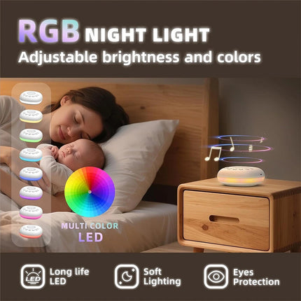 Portable White Noise Sound Machine 20 Sounds with RGB Light for Sleep Adults & Kids