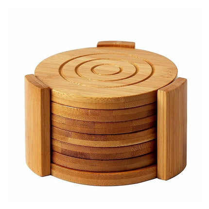Set of 6 Natural Bamboo Drink Coasters Round Tea Coffee Cup Mats