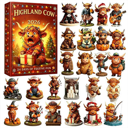 Highland Cow Christmas Advent Calendar 2026 24-Day Acrylic 2D Figure Gift