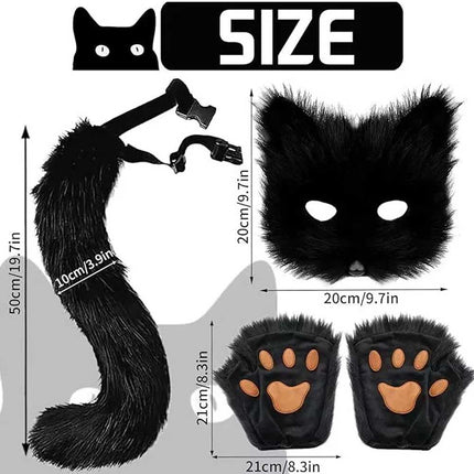 Furry Cat Fox Mask Set for Christmas Party – Costume with Tail & Paws