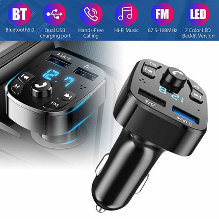 Bluetooth 5.3 FM Transmitter: 2USB-C PD 30W Fast Charge, Wireless Music & Hands-Free Kit