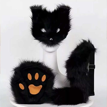 Furry Cat Fox Mask Set for Christmas Party – Costume with Tail & Paws