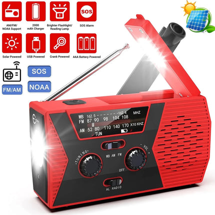 Portable Solar & Hand Crank Emergency Radio, Waterproof w/ Flashlight & Reading Light