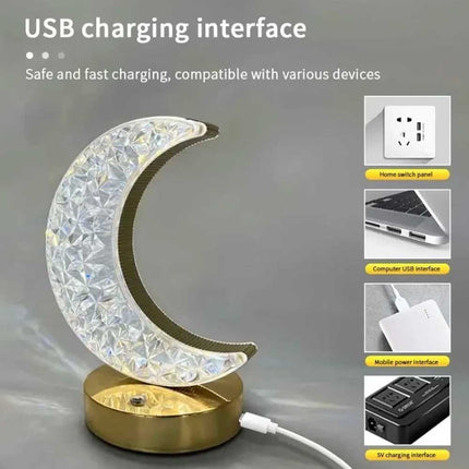Moon LED Crystal Table Lamp USB Rechargeable Touch Dimmable Night Light