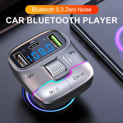 Car Bluetooth 5.3 FM Transmitter: 30W PD+QC 3.0 Fast Charger, Wireless Audio, Hands-Free Call, LED Display