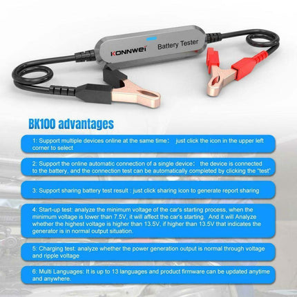Car Battery Tester 12V - BK100 Digital Load Analyzer with Bluetooth for Smartphone