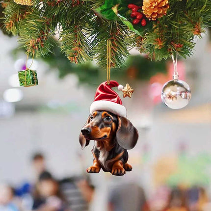 7-Pack Dachshund Christmas Car Hanging Ornaments - Cute Acrylic Sausage Dog Decor