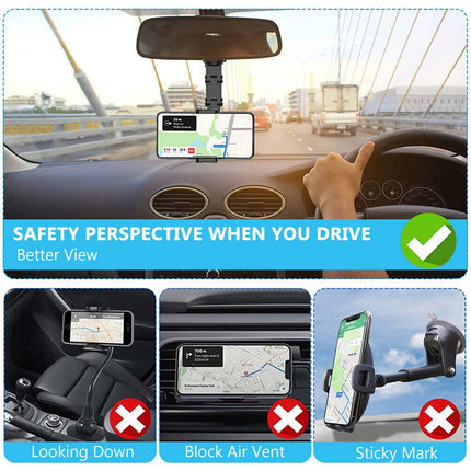 Universal Rearview Mirror Phone Mount - Hands-Free 360° Adjustable Car Cradle for GPS & Safe Driving