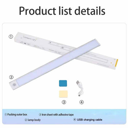LED PIR Motion Sensor Strip Light Magnetic USB Rechargeable for Cabinet & Closet