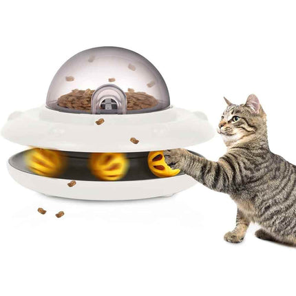 Automatic UFO Puzzle Cat Feeder – Interactive Dry Food Dispenser Toy, White